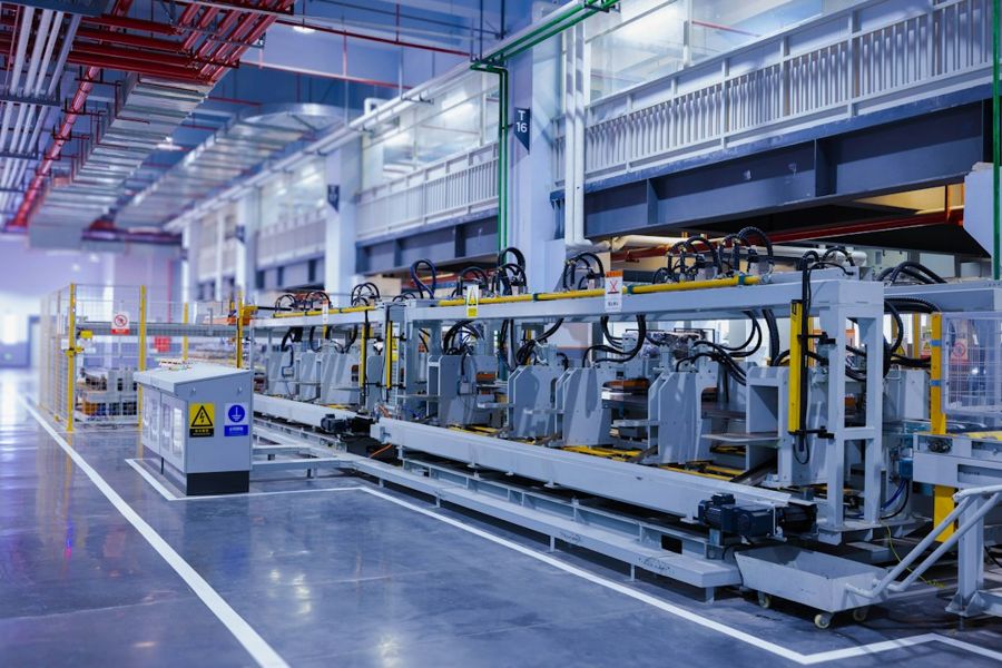 Automated production line in an industrial facility